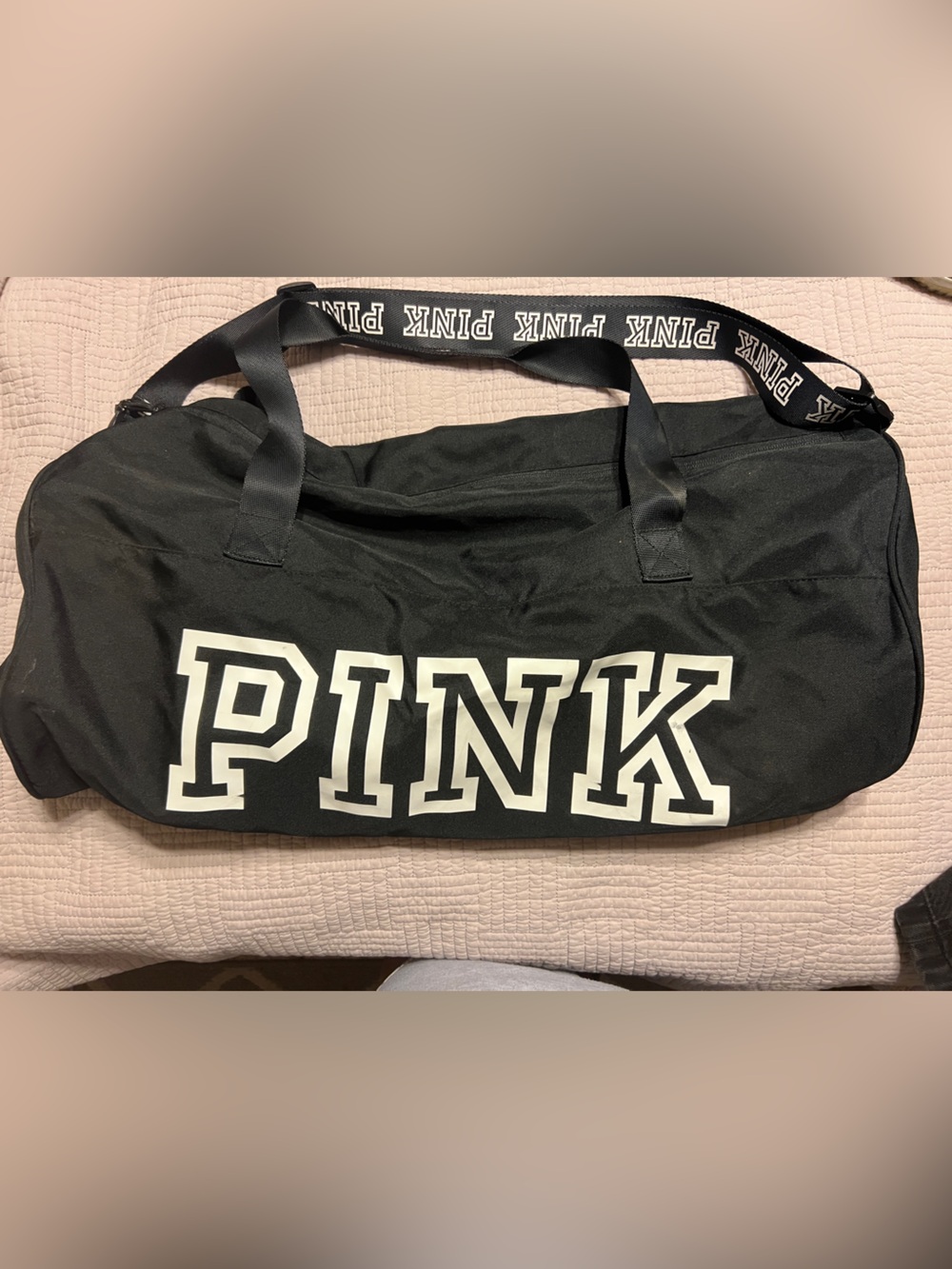 PINK Victoria's Secret Black Duffel Bag with White Logo